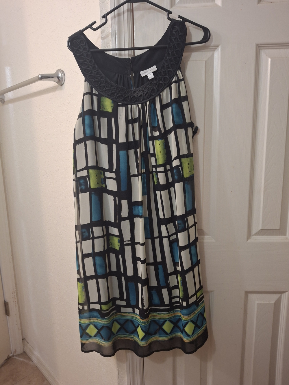 Fashion Bug Black, White, Teal & Lime Patterned Sleeveless Dress